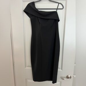 Eliza J one shoulder black midi dress